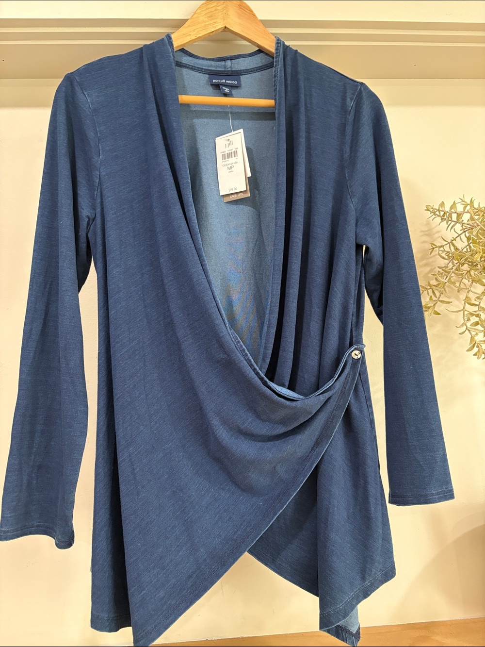 J. Jill Pure Indigo Ocean Wash Wrap Cardigan Jacket, Size MP, NWT
